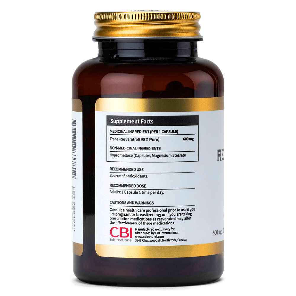 CBInatural Trans-Resveratrol 600mg, Supports Cellular Health & Healthy Aging, 120 Vegan Capsules, 4-Month Supply, Non-GMO, Gluten Free