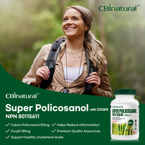 Super Policosanol 80mg with Coq10 30mg, 120 Vegan Capsules, 4-Month Supply