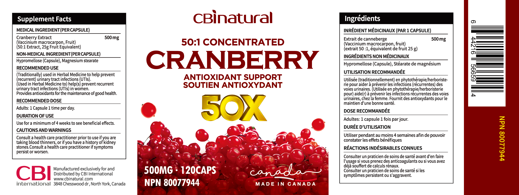 50:1 Concentrated Cranberry 500mg 120Caps