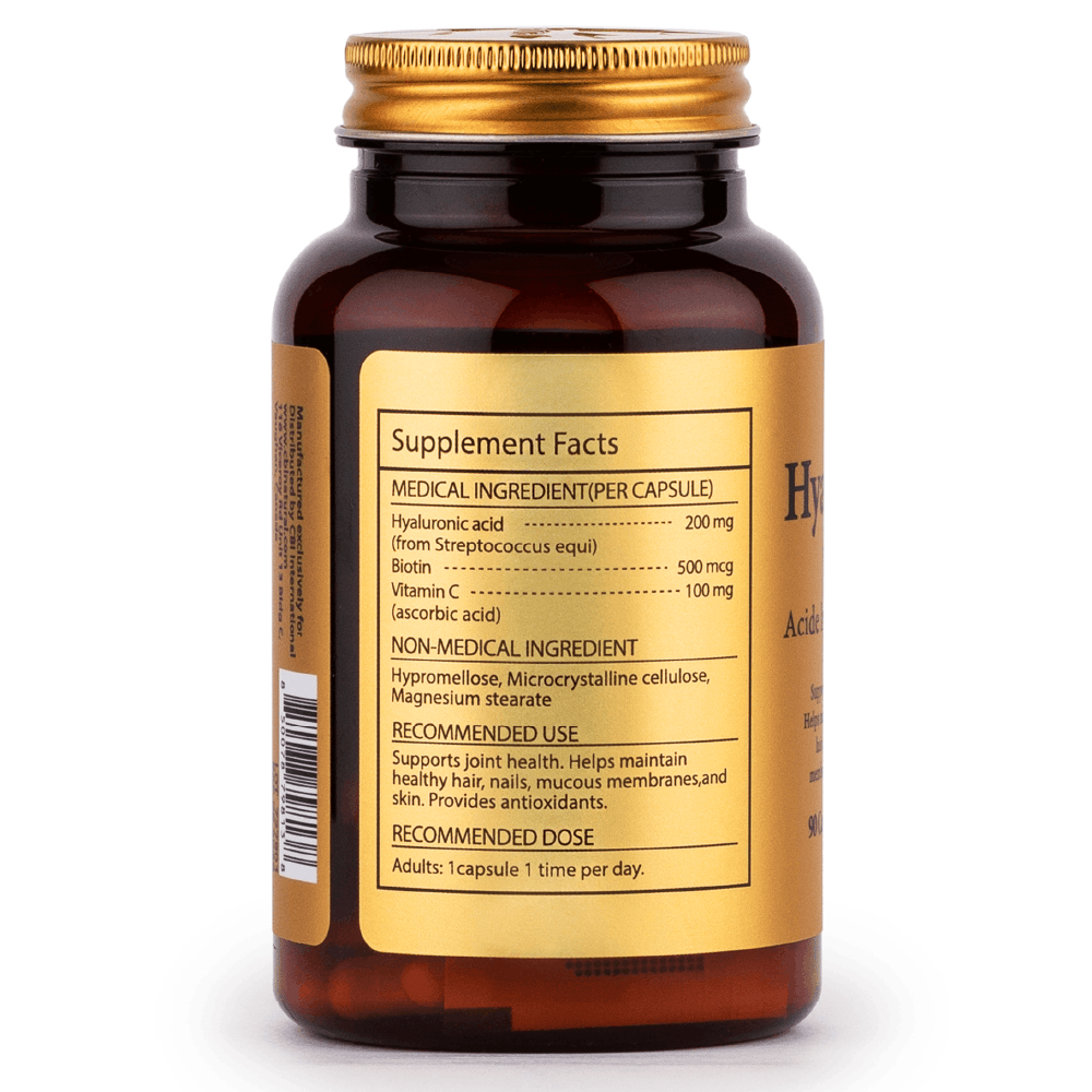 Hyaluronic Acid 200mg with Biotin, Skin Hydration, Hair, Skin & Nails Support, 90 Vegan Capsules (3-Month Supply), Non-GMO, Gluten Free